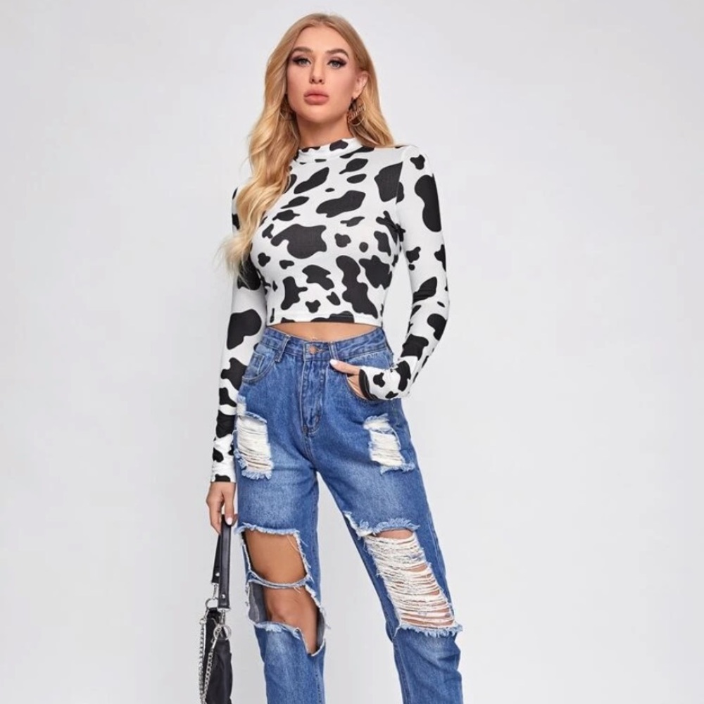 SOLD - Cow Print Crop Top